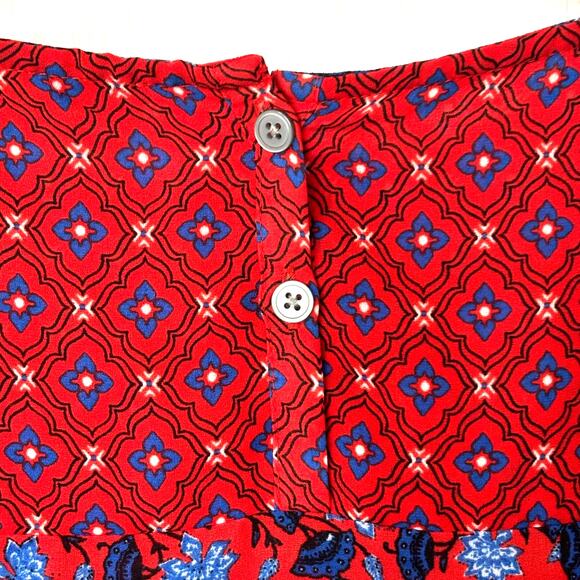 Loft Womens Small LS Red Blue Floral Print Tunic Blouse Lightweight Boho Office - Picture 7 of 10